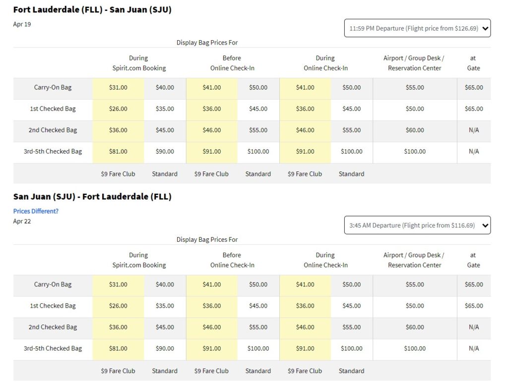 spirit extra fees